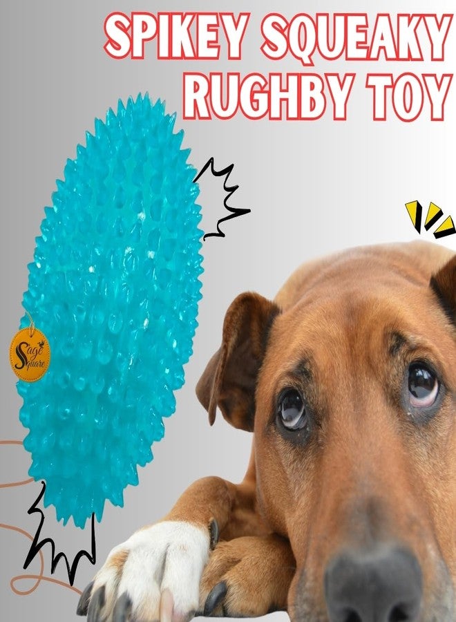 Sage Square Spiky Squeaky Rugby Ball Toy - Durable & Chew-Friendly Interactive Dog Toy | Squeaky Sound for Engaging Play | Ideal for Puppies & Small Breeds | Perfect for Fetch, Chewing, & Teething - Image 2